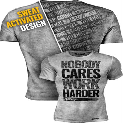 Actizio Men's Workout Shirt Cotton Fabric T-Shirt Short Sleeve Sweat Activated Motivational Exercise Gym Athletic Fit Moisture Wicking Fitness Shirt - Nobody Cares - Work Harder (Size S)