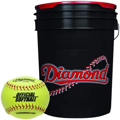 Diamond Sports 6-Gallon Black Ball Bucket with 18 12YSC 12-inch Yellow Softballs