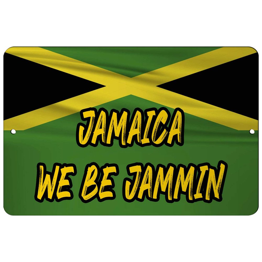 Makoroni - Jamaica WE BE Jammin Jamaican Flag 12x18 inc Aluminum Decorative Wall Street Sign