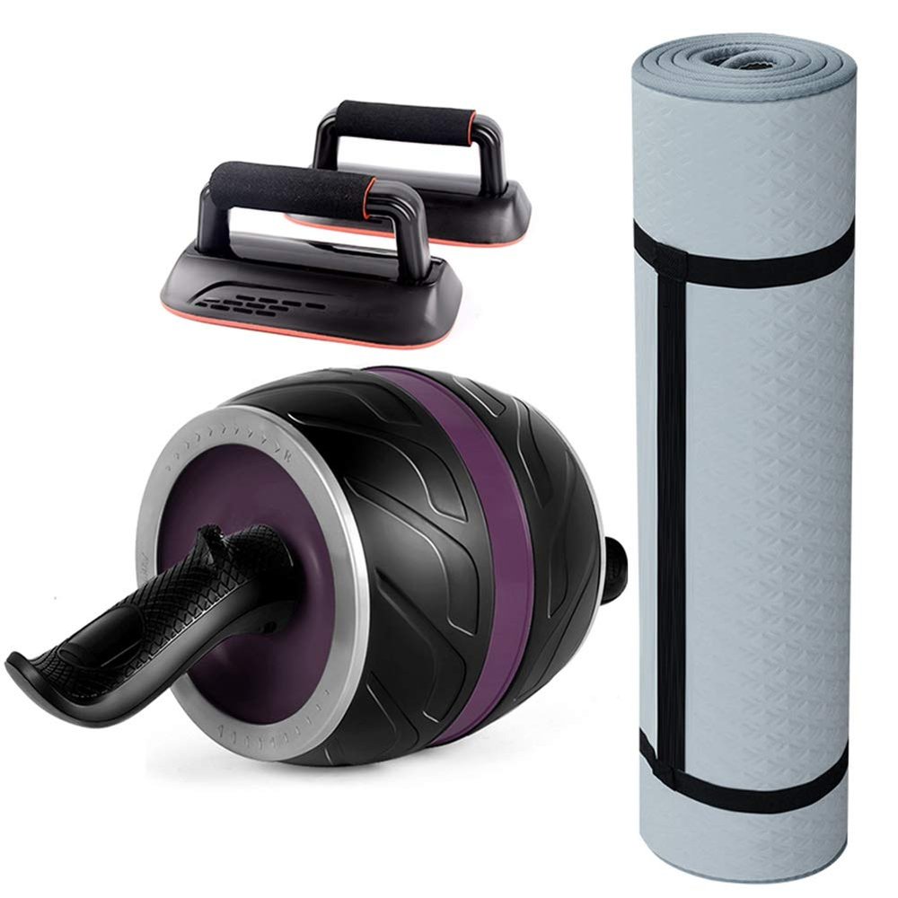 Ab Roller Wheel AGYH Home with Yoga Mat and Push-up Stand, Unisex Abdominal Wheel, Enhance Physical Fitness, Set of 3, 4 Colors (Color : Purple)