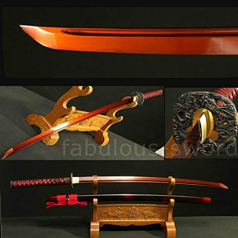 GLW Sword 41' 1095 HIGH Carbon Steel RED Full Japanese Samurai Sword Katana Dragon TSUBA