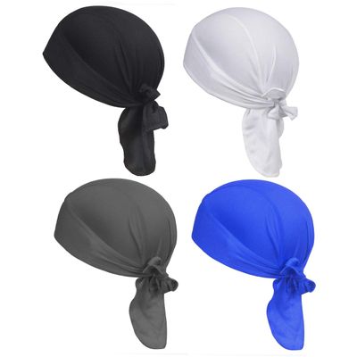 4 Pack Dew Rags Sweat Wicking Doo Cap, Cooling Helmet Liners, Sport Absorptive Moisture Pirate Scarf Bandana Skull Wrap Caps, Cycling Motorcycle Quick Drying Beanie Chemo Caps