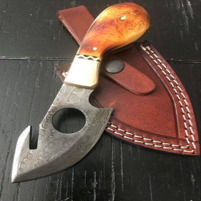 Damascus 7 Custom Made Tactical Knife 100% Steel Hunting Knife Without Handle & with Ram Horn,Camel Bone,Stag Handle Plus Leather Sheath, Best for Hunting, Camping (Camel Bone Handle)