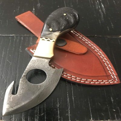 Damascus 7 Custom Made Tactical Knife 100% Steel Hunting Knife Without Handle & with Ram Horn,Camel Bone,Stag Handle Plus Leather Sheath, Best for Hunting, Camping (Ram Horn Handle)