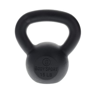 Body Sport Cast Iron Kettlebell, 15 lb.  At-Home Gym Equipment  Kettlebell Free Weights  Strength & Core Training Equipment  Cast Iron Resistance Workout Gear