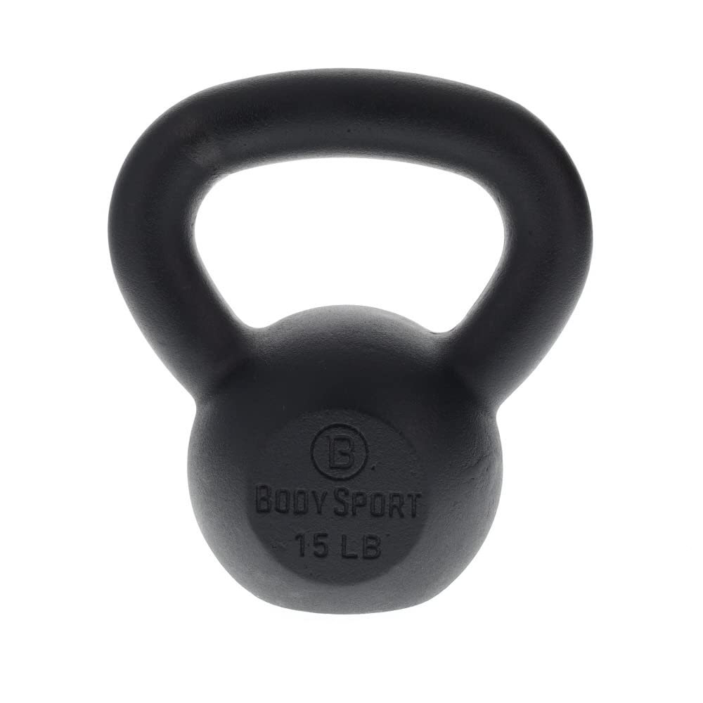 Body Sport Cast Iron Kettlebell, 15 lb.  At-Home Gym Equipment  Kettlebell Free Weights  Strength & Core Training Equipment  Cast Iron Resistance Workout Gear