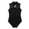 Hularka Kids Girls Floral Lace Ballet Dance Costume Turtle Neck Gymnastics Leotard Athletics Sports Dancewear Black 7-8 view 4