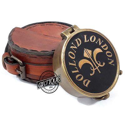 DOLLAND London Printed Dial Compass Maritime Brass Nautical with Leather Box/Case (Vintage Gift)