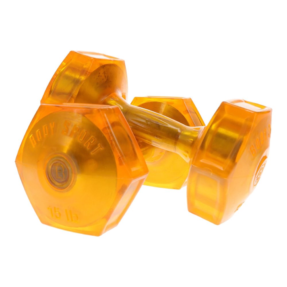 Body Sport Urethane Aerobic Dumbbells, 15 lb. (2-Pack) - Premium Hand Weights with Solid Steel Core & Ergonomic Gel Coating for Fitness Training & Strength Building