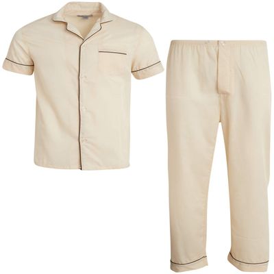 Ten West Apparel Men's 2-Piece Pajama Set with Short Sleeve Shirt and Long Pants, Size Medium , Tan