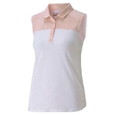 pumagolf Golf 2020 Women's Tie Dye Blocked Sleeveless Polo, Peachskin, Large