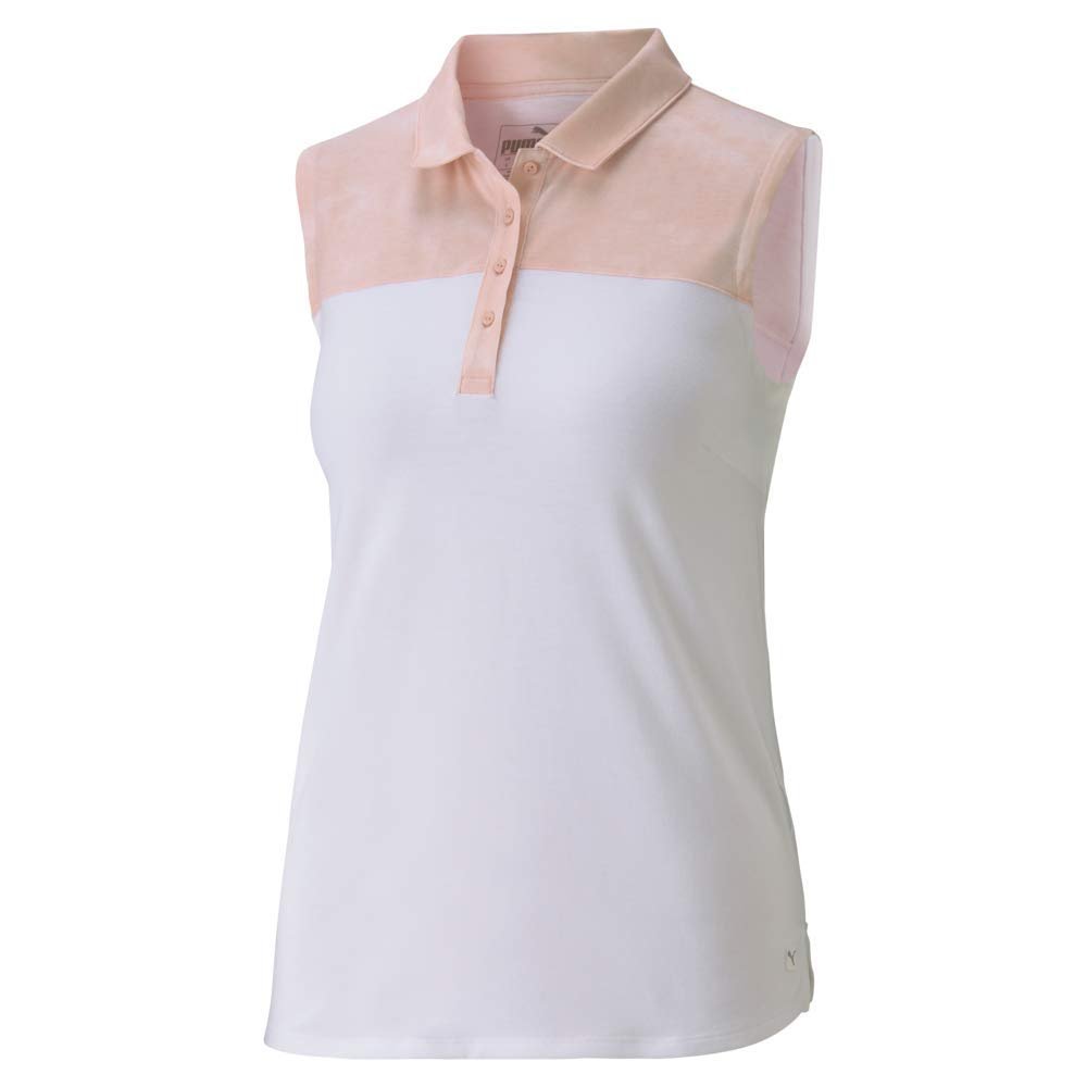 pumagolf Golf 2020 Women's Tie Dye Blocked Sleeveless Polo, Peachskin, Large