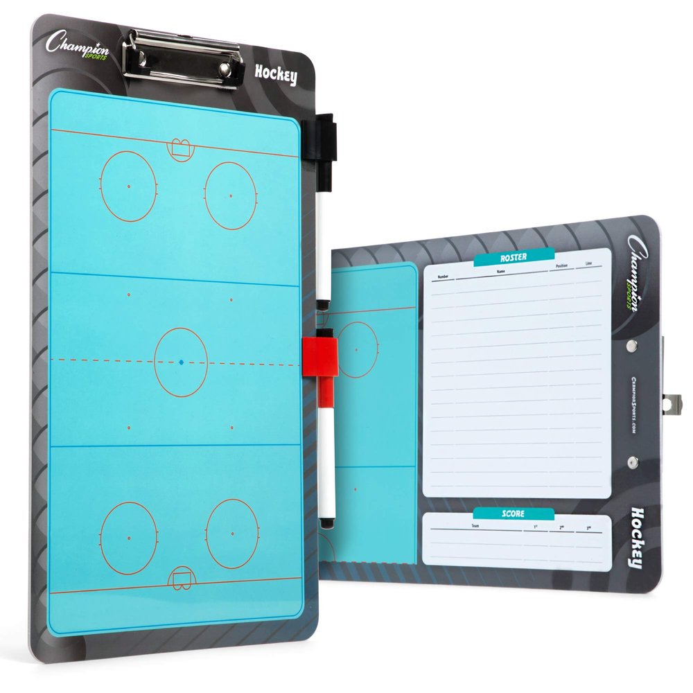 Champion Sports Dry Erase Clipboard for Coaching Hockey - Whiteboards for Strategizing, Techniques, Plays - 2-Sided Clipboards with Clip - Front Side Full Rink - Backside Half Rink Close-up