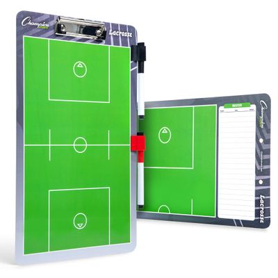 Champion Sports Dry Erase Clipboard for Coaching Lacrosse - Whiteboards for Strategizing, Techniques, Plays - 2-Sided Clipboards with Clip - Front Side Full Field - Backside Half Field and Lineup