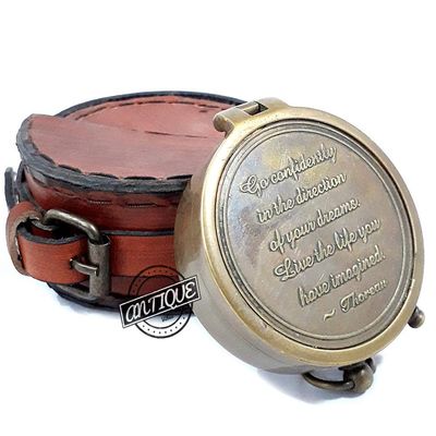 Brass Compass with Leather case/Box Maritime Nautical Working Manual Needle compasss Gifts for Father/Mother