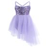 dPois Kids Girls' Sequined Chiffon Criss Cross Back Lyrical Ballet Dance Tutu Dress Stage Performance Dancing Costumes Purple 4-5 view 1
