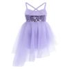 dPois Kids Girls' Sequined Chiffon Criss Cross Back Lyrical Ballet Dance Tutu Dress Stage Performance Dancing Costumes Purple 4-5 view 2