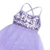 dPois Kids Girls' Sequined Chiffon Criss Cross Back Lyrical Ballet Dance Tutu Dress Stage Performance Dancing Costumes Purple 4-5 view 3
