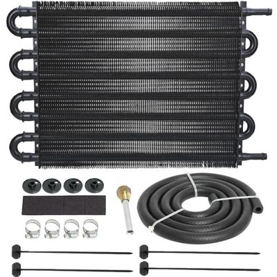 American Volt Universal 8 Pass Aluminum Engine Transmission Oil Cooler 6AN Size Fittings 3/8" Inch Hose Line End Heavy Duty High Performance Truck Trailer Towing Kit
