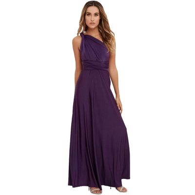 Women Sexy Convertible Transformer Multi-Way Wear Maxi Warp Bandage High Waist V-Neck Dress for Cocktail Bridesmaid Party Wedding Evening Formal Homecoming Clothing Dark Purple L