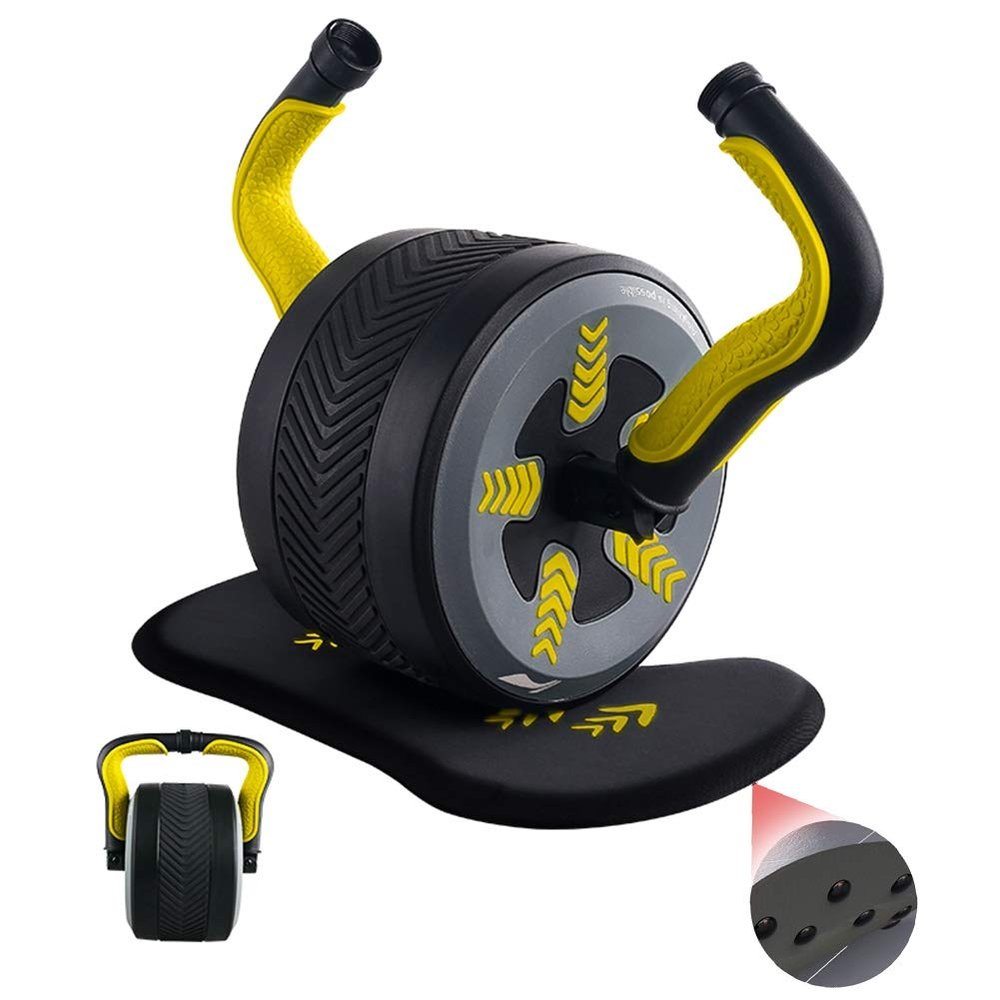 Ab Roller Wheel AGYH Multifunctional, Can Bear 150kg of Gravity, Unisex with Soft Thick Knee Pads, All-Round Exercise Muscles, 4 Colors (Color : Yellow)