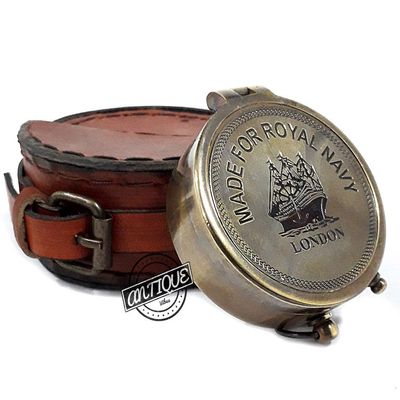 Brass Working Magnetic Marine Compass with Case/Box Leather Made Sailor Gifts