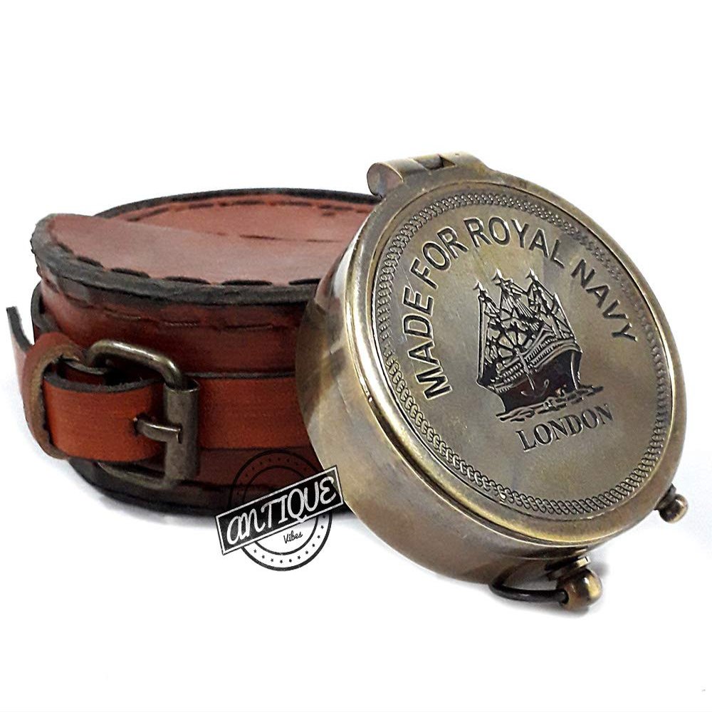 Brass Working Magnetic Marine Compass with Case/Box Leather Made Sailor Gifts