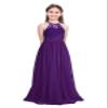 Hularka Kids Girls Halter Neck Princess Flower Girl Dress Floral Lace Chiffon Wedding Bridesmaid Dress Proms Maxi Gown Deep Purple 10 view 1