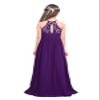 Hularka Kids Girls Halter Neck Princess Flower Girl Dress Floral Lace Chiffon Wedding Bridesmaid Dress Proms Maxi Gown Deep Purple 10 view 2