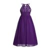 Hularka Kids Girls Halter Neck Princess Flower Girl Dress Floral Lace Chiffon Wedding Bridesmaid Dress Proms Maxi Gown Deep Purple 10 view 4