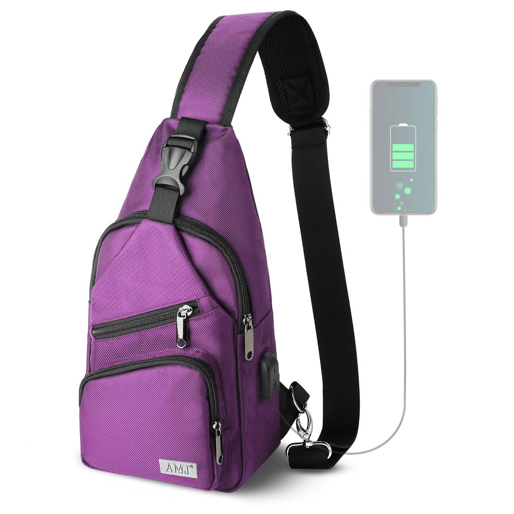 AMJ Crossbody Sling Bag Men Women, Casual Shoulder Backpack, Chest Daypack Satchel for Hiking Travel (Large, Purple)