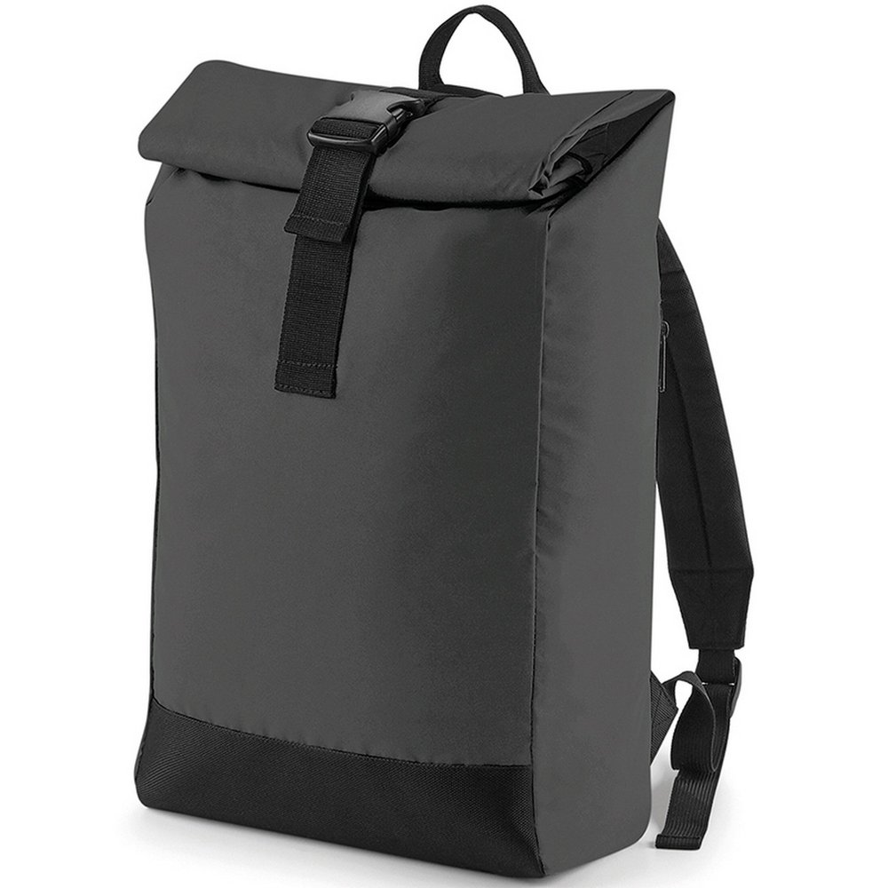 BagBase Reflective Roll-Top Backpack BG138 - Unisex Polycotton Travel Rucksack - Black Reflective