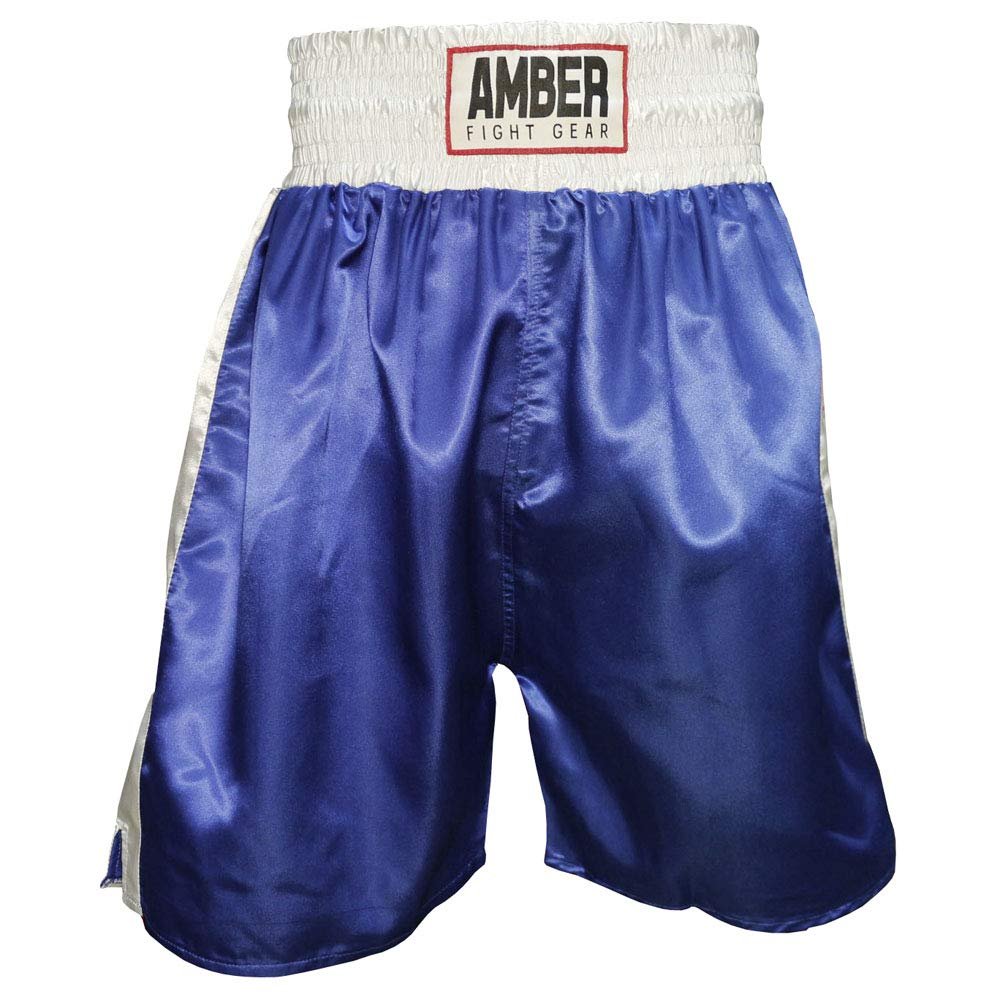 Fearless Classic Satin Pro-Style Boxing Trunks, Premium Lightweight Fight Shorts for Training, Sparring, and Gym Wear, Blue/White, Medium