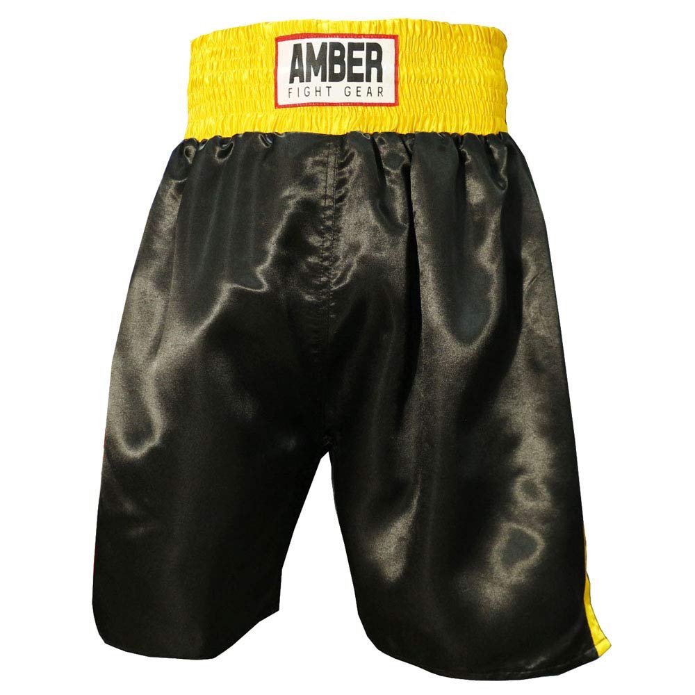 Fearless Classic Satin Pro-Style Boxing Trunks, Premium Lightweight Fight Shorts for Training, Sparring, and Gym Wear, Black/Gold, X-Large