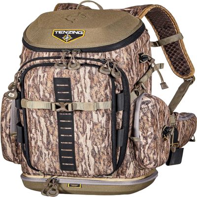 TENZING Hangtime Day Pack for Tree Stand Hunting, H2O Compatible EVA-Molded Durable Hunting Backpack with 7 Compartments & 15 Pockets, 1,600-cubic-inch Hunting Pack, Mossy Oak Bottomland