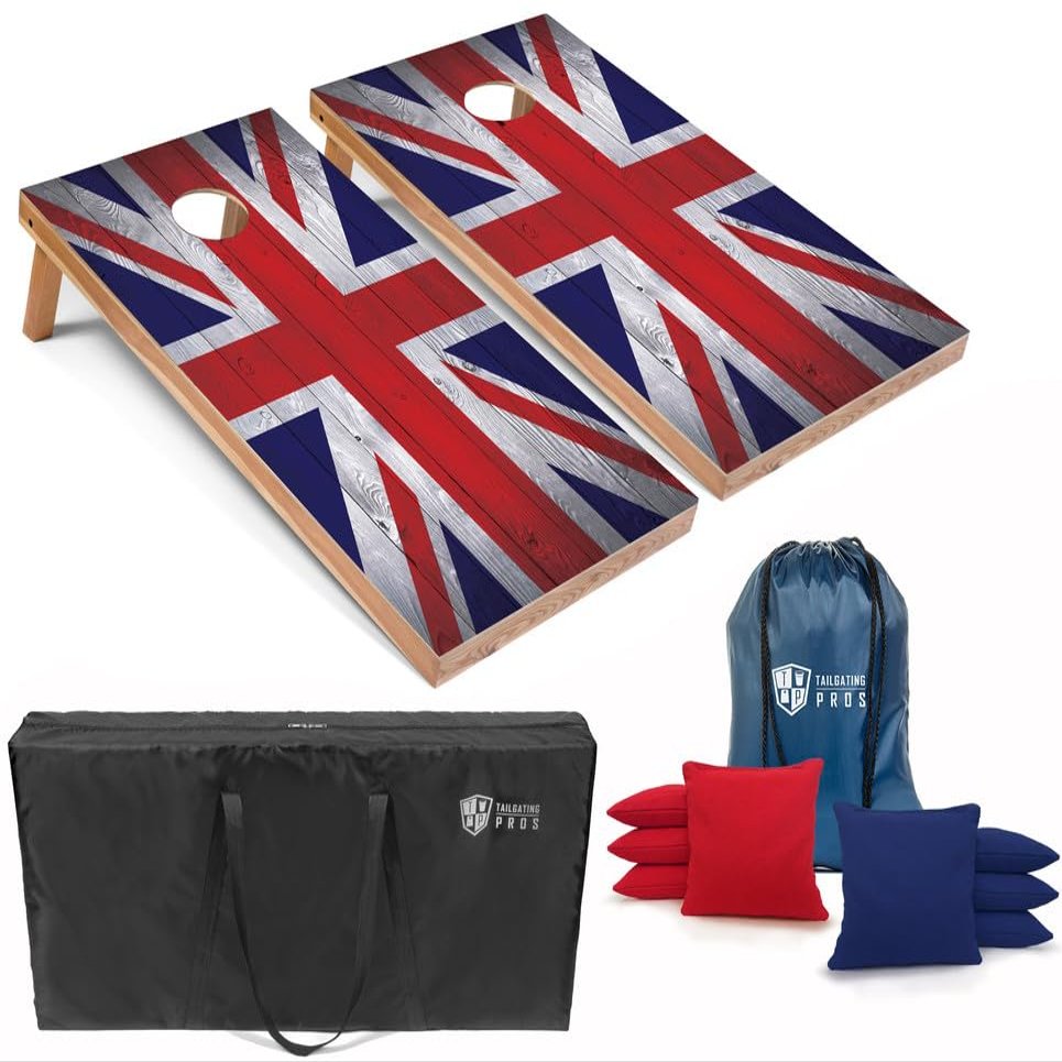 Tailgating Pros Regulation Cornhole Boards Flag Set - Includes 8 Bean Bags, Carrying Cases, and 4'x2' Corn Hole Toss Game