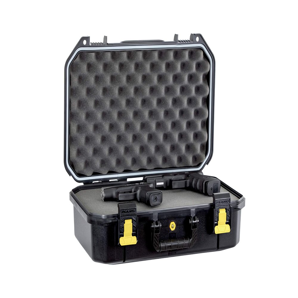 Plano All-Weather Four Pistol Case Watertight & Dust-Proof Gun Case for Two Pistols; High Density Pluck Foam, Black; Continuous Dri-Loc Seal