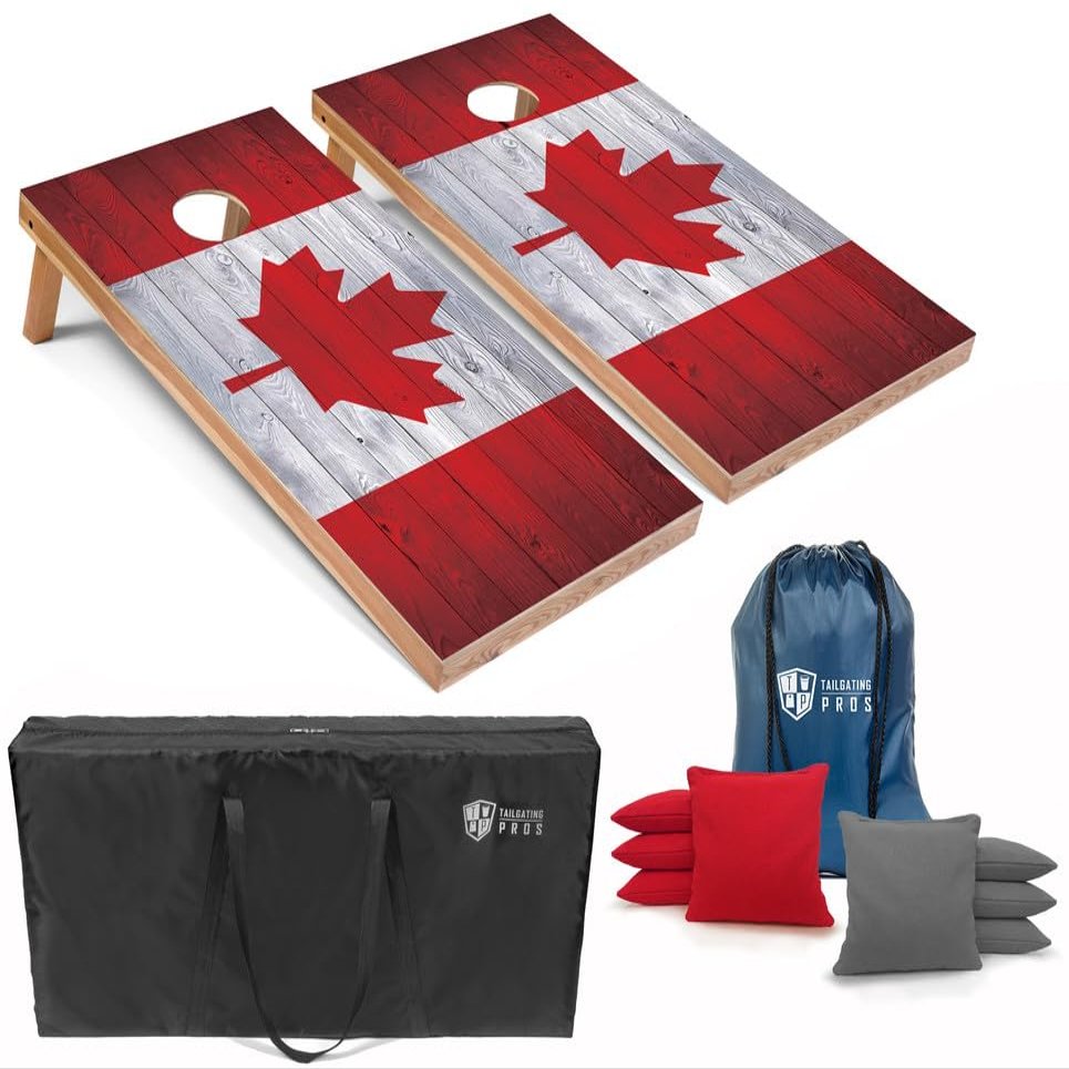 Tailgating Pros Regulation Cornhole Boards Flag Set - Includes 8 Bean Bags, Carrying Cases, and 4'x2' Corn Hole Toss Game