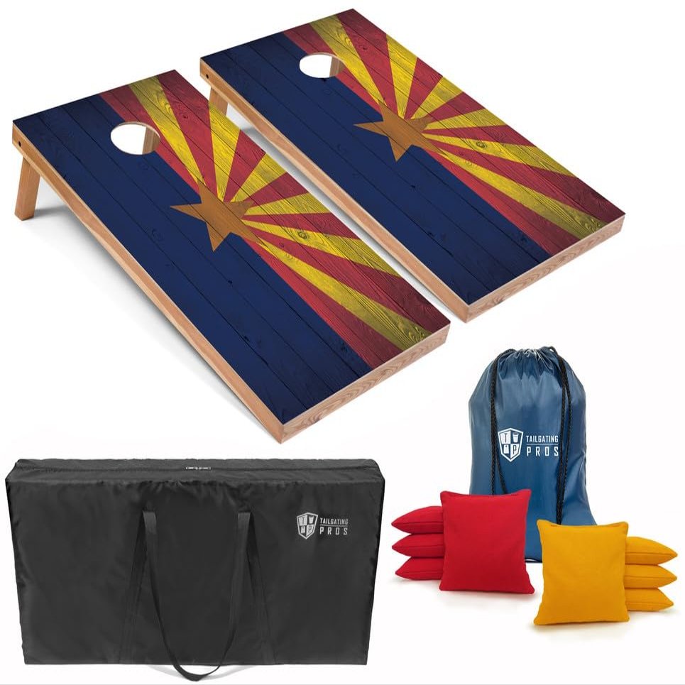 Tailgating Pros Regulation Cornhole Boards Flag Set - Includes 8 Bean Bags, Carrying Cases, and 4'x2' Corn Hole Toss Game