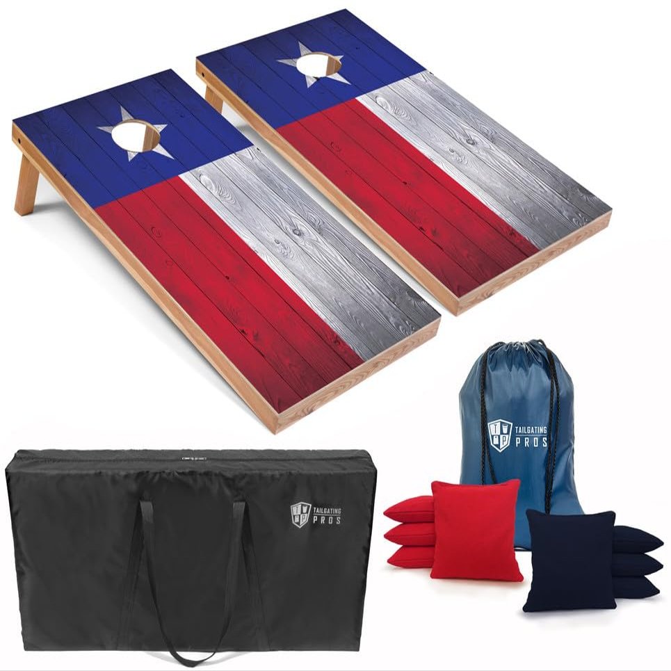 Tailgating Pros Regulation Cornhole Boards Flag Set - Includes 8 Bean Bags, Carrying Cases, and 4'x2' Corn Hole Toss Game
