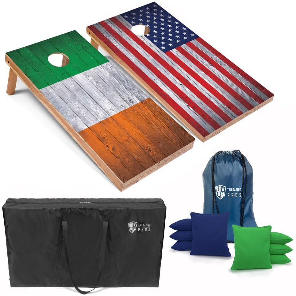 Tailgating Pros Regulation Cornhole Boards Flag Set - Includes 8 Bean Bags, Carrying Cases, and 4'x2' Corn Hole Toss Game