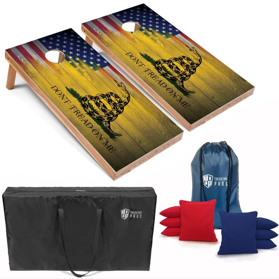 Tailgating Pros Regulation Cornhole Boards Flag Set - Includes 8 Bean Bags, Carrying Cases, and 4'x2' Corn Hole Toss Game