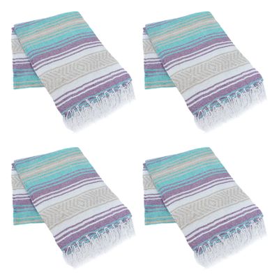 La Montana Mexican Blankets and Throws, 4 Pack, 74"x50" - Made in Mexico, Lightweight Yoga Blanket for Schools, Studios, Outdoors, Camping, Picnic, Decor -Machine Washable, Light Purple/Mint/Tan/White