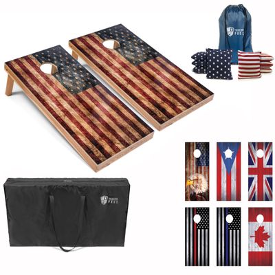 Tailgating Pros Regulation Cornhole Boards Flag Set - Includes 8 Bean Bags, Carrying Cases, and 4'x2' Corn Hole Toss Game