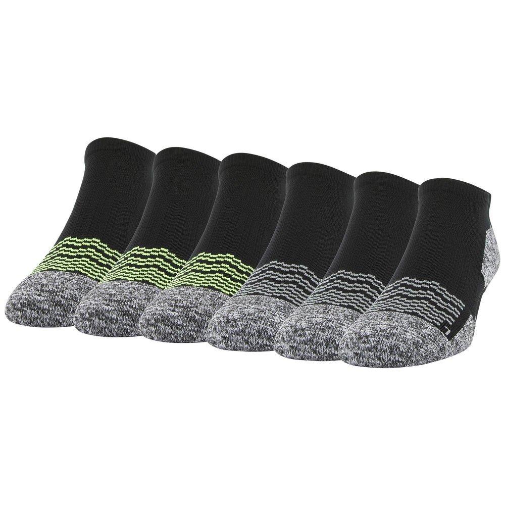 Gildan Men's Active Strategic Cushion No Show Socks, Multipairs, Black/Acid (6-Pairs), Shoe Size: 6-12