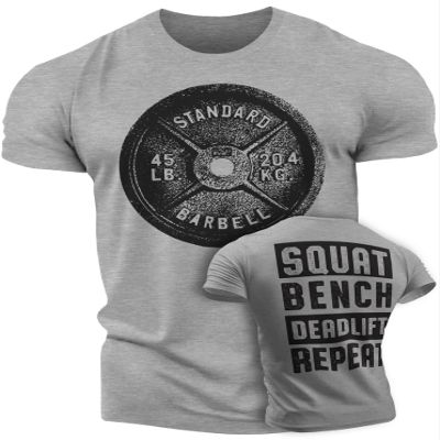Happy Hour T-Shirt for Men Workout Weightlifting Funny Gym Tshirt (XX-Large, 001. Squat Bench Deadlift Workout T-Shirt Grey)