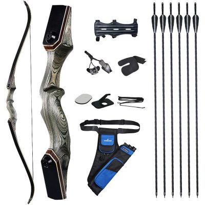 60'' Archery Recurve Bow Takedown Bow Hunting Bow and Arrow Set Adult Target Practice Competition Survival Longbow Right Hand 30-50lbs with 6pcs Fiberglass Arrows (40lbs)