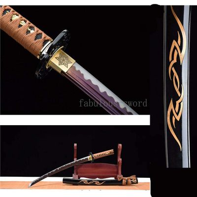 GLW Sword 1095 Carbon Steel Purple Sharp Blade Japanese Sword Sharp Black SAYA