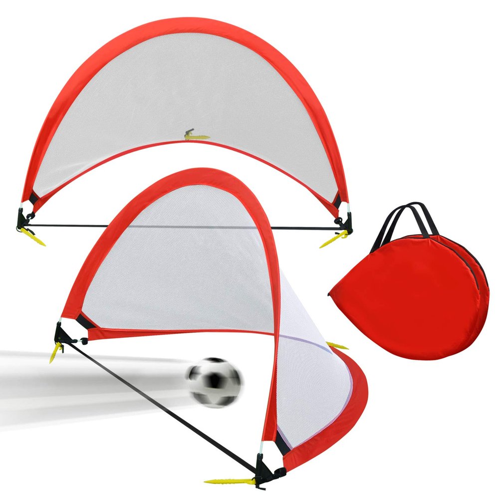 BenefitUSA 4 FT Foldable Pop Up Soccer Goal for Kids&Adults Training/Games/Family Fun, with Carry Bag, 2 Pack (Red)