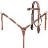 Showman Rawhide Braided Basketweave Tooled Headstall & Breast Collar Set w/Turquoise Studs view 1